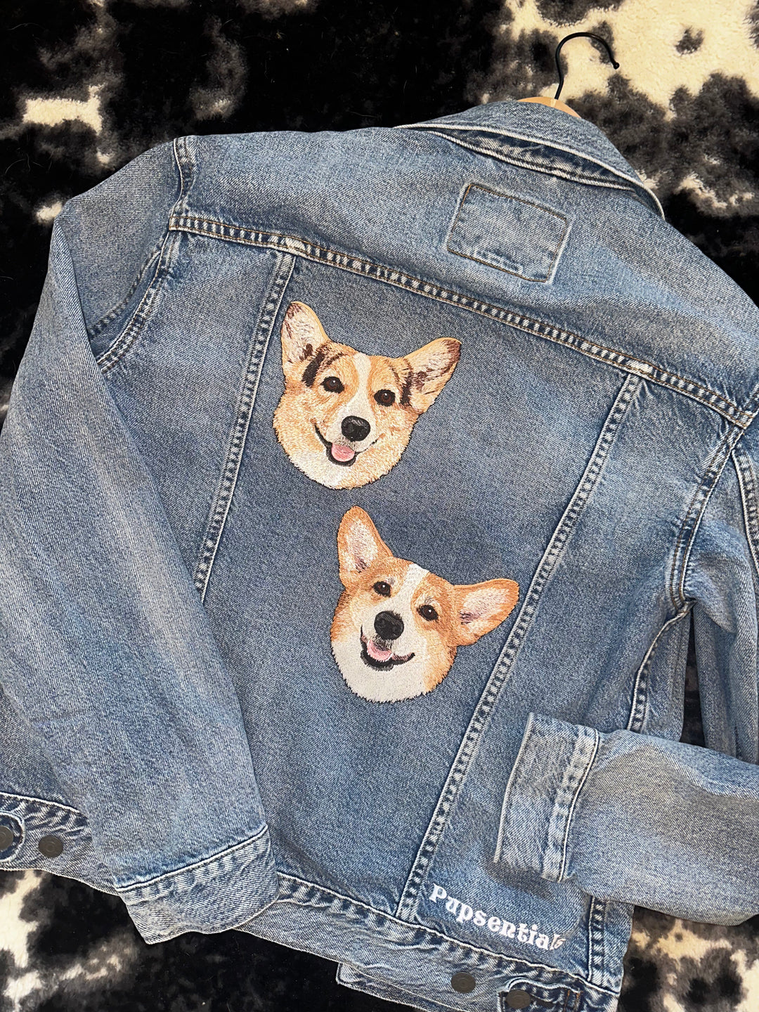 The Ultimate Custom Large Pet Portrait Embroidered Patch Denim Jacket PUPSENTIALS